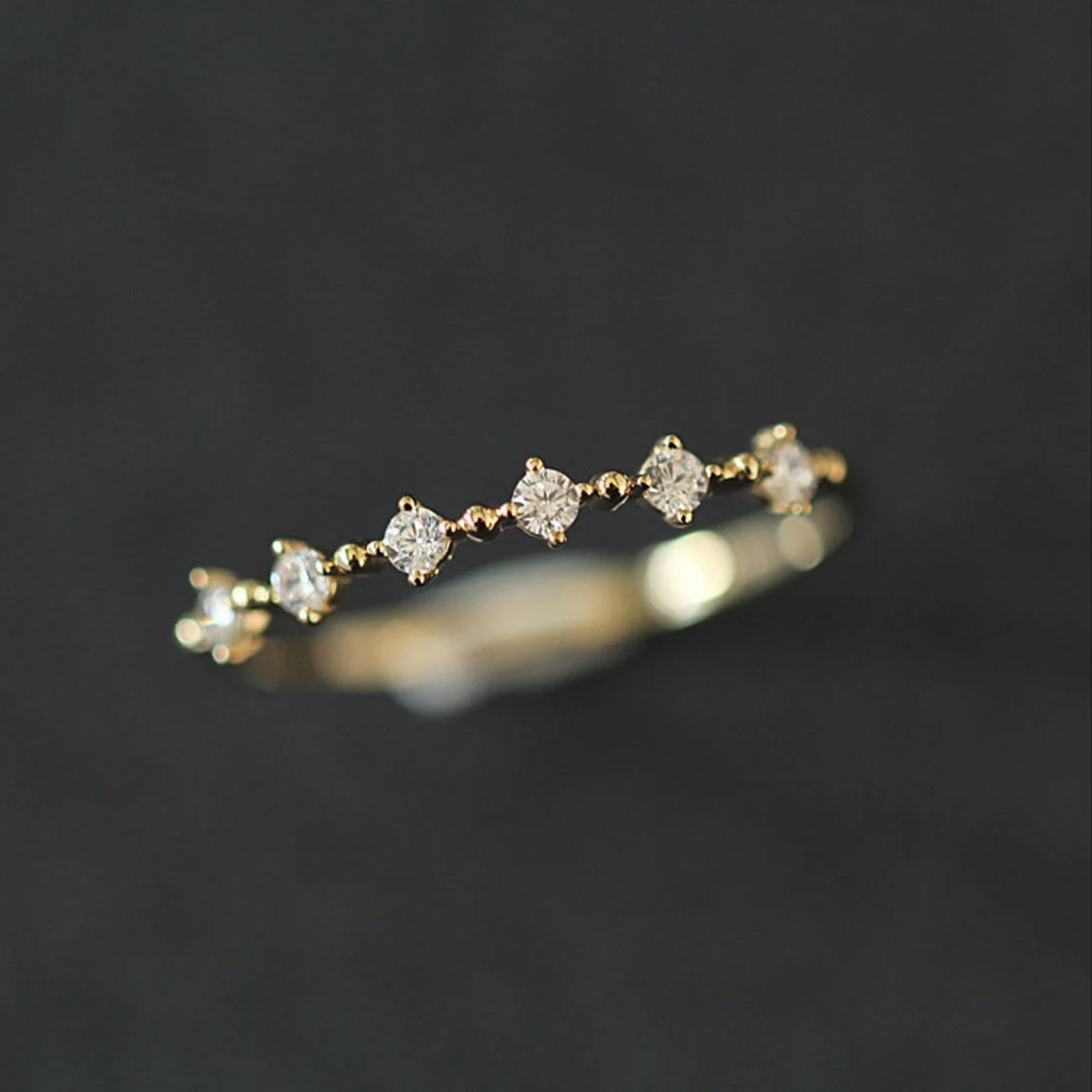 14k Gold Chain Ring, Solid Gold Link Chain Ring, Dainty Stacking Ring, Womens Minimalist Gold Ring, Pave Lab Diamond Cz Ring, Handmade Gifts - CUBAN