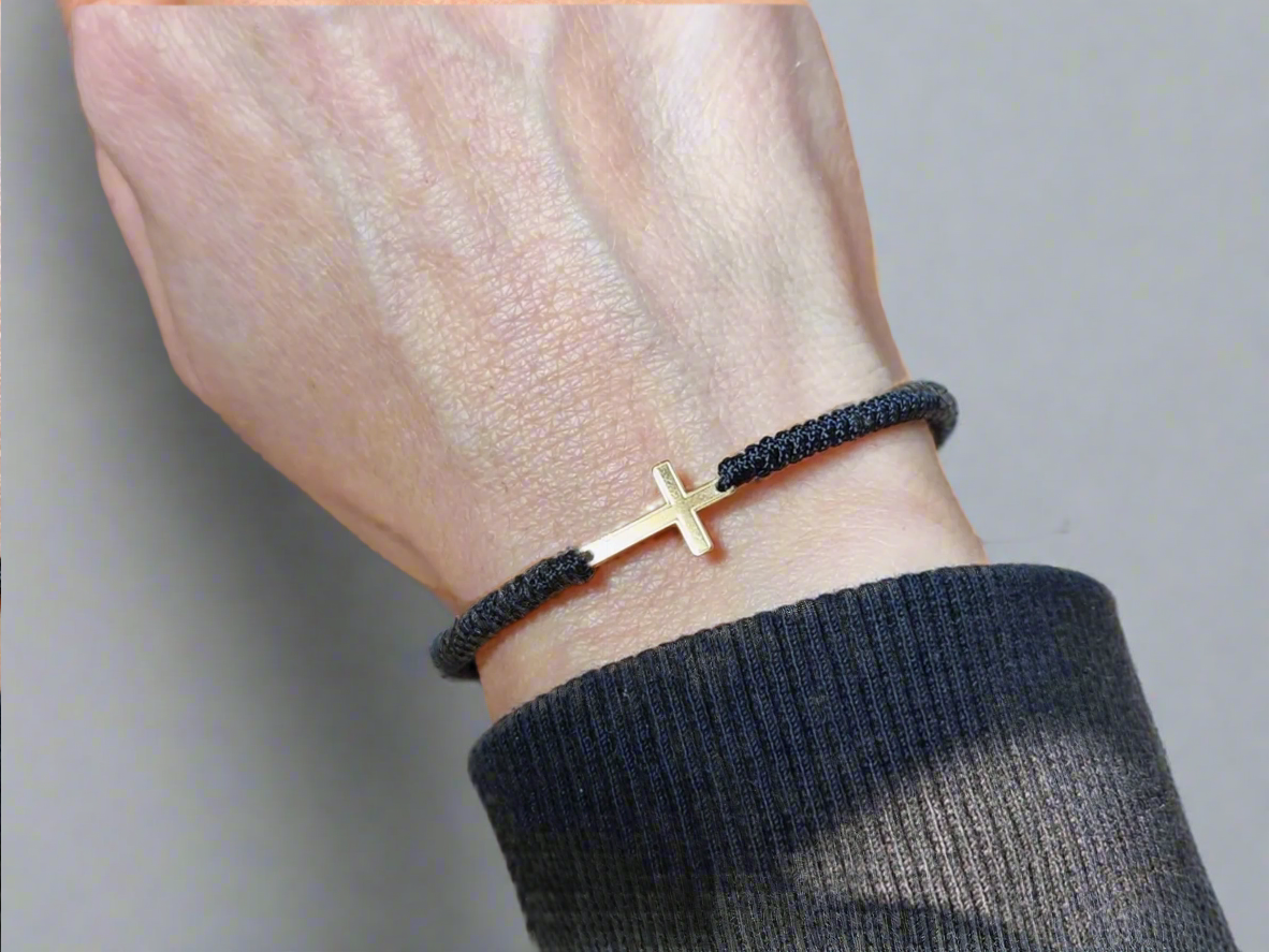 18k Gold Cross Bracelet - Baptism Cross Bracelet