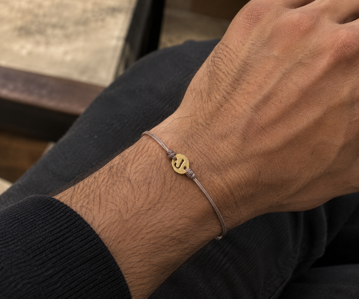 Real 18k Gold Custom Letter Gift Bracelet Men's