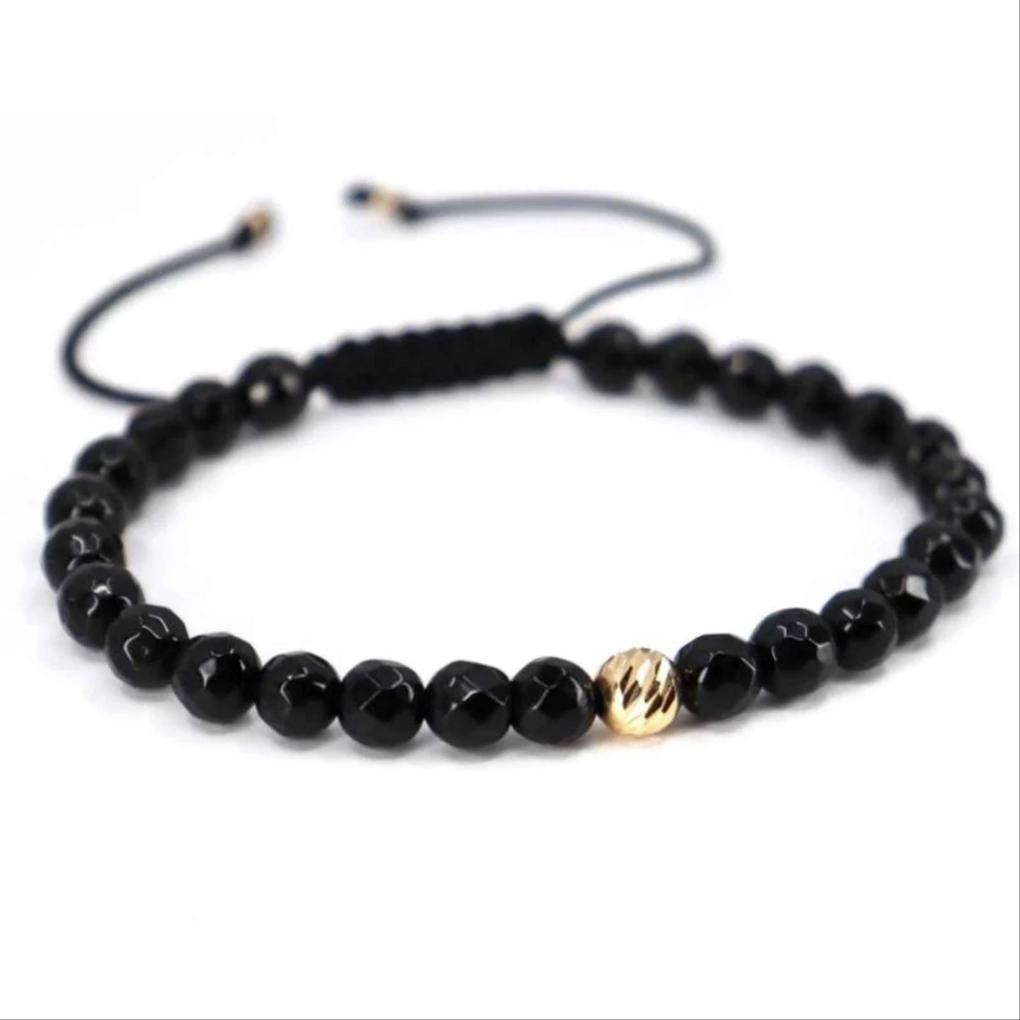 18K Real Gold and Black Onyx Mens Bracelet