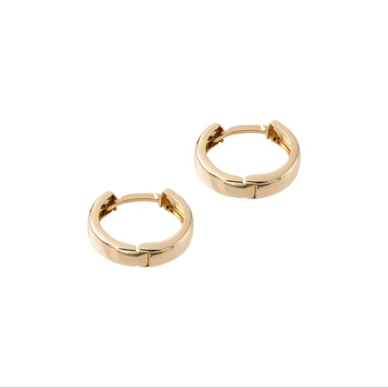 18k Gold Tiny Huggie Earrings for Men, Yellow Solid Gold Hoop Earrings 12mm - CUBAN