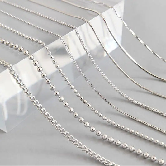 2mm New Classic Silver Gold color Pearl Chain Sterling Silver Necklace Chain for jewelry - CUBAN