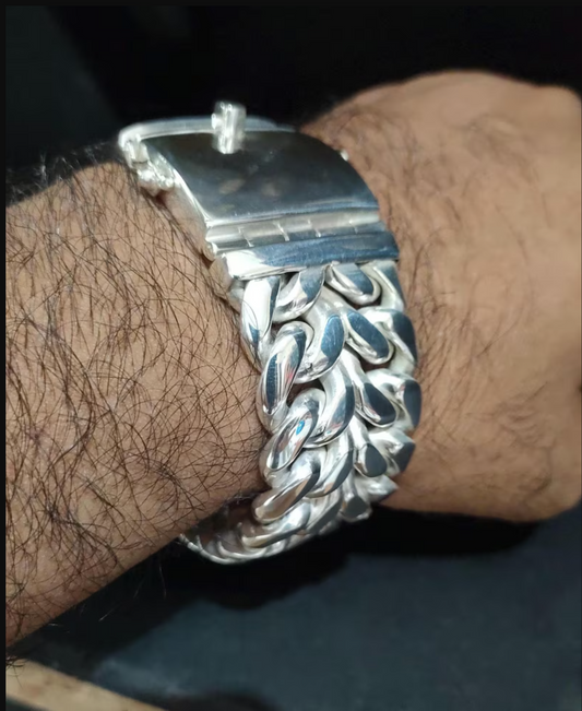 25mm Wide Heavy Men's Bracelet Real 925 Sterling Silver
