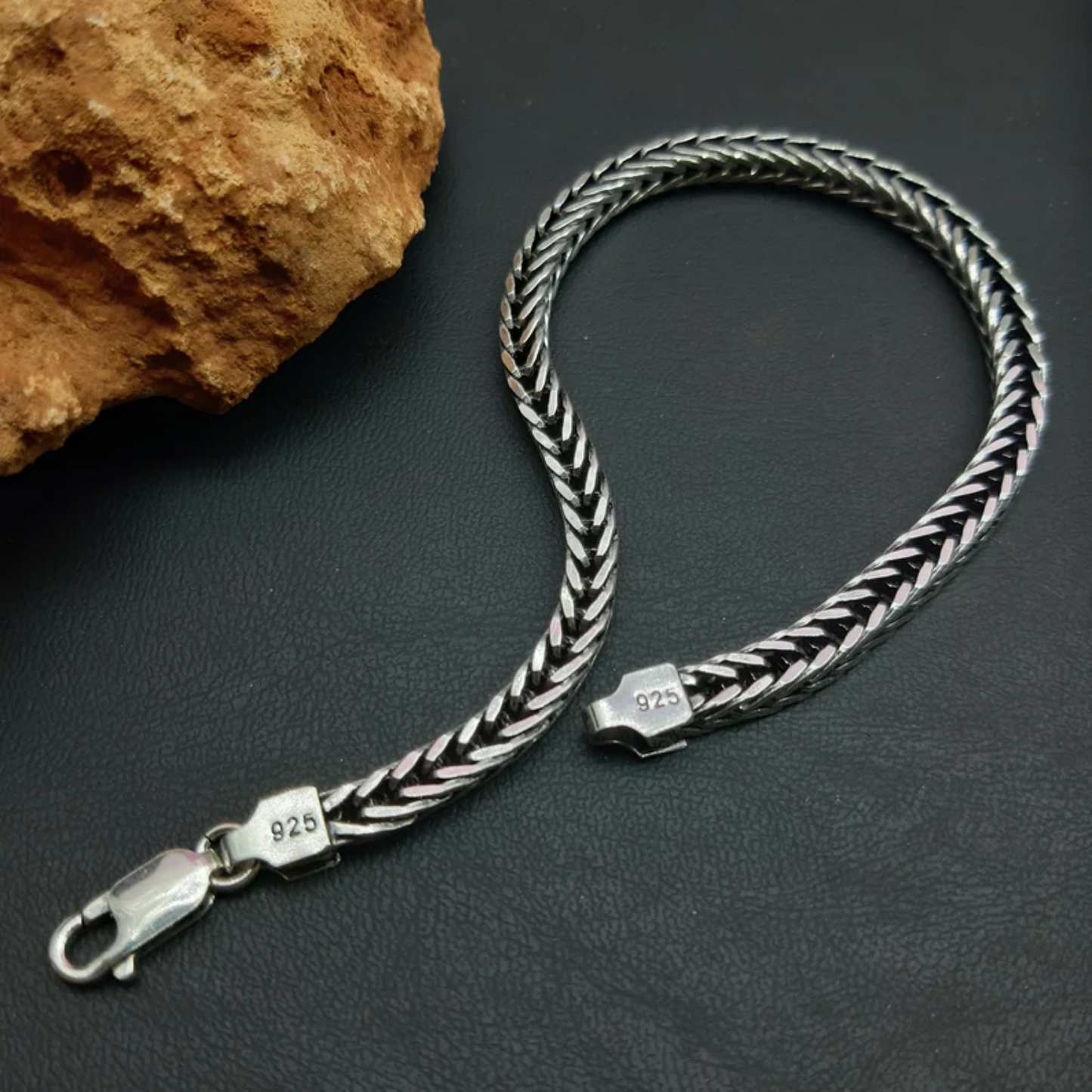 Foxtail 925 Sterling Silver Bracelet, Viking Chain,Oxidized Chain Bracelet.