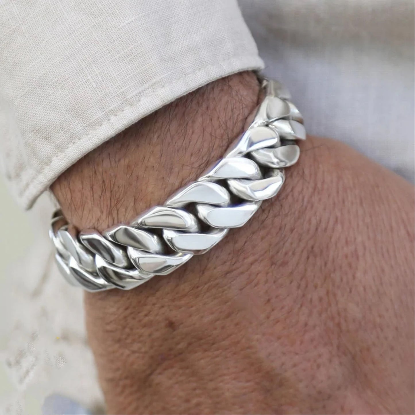 Schweres kubanisches Panzerkettenarmband für Herren, 22,9 cm, 120 g