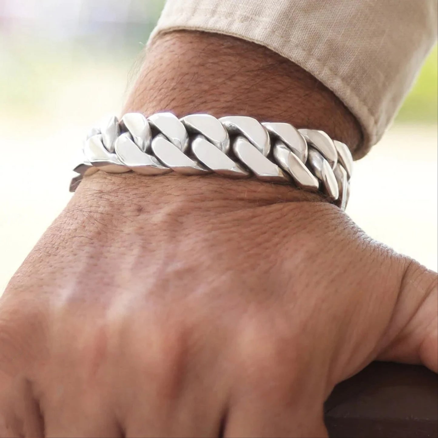 Schweres kubanisches Panzerkettenarmband für Herren, 22,9 cm, 120 g