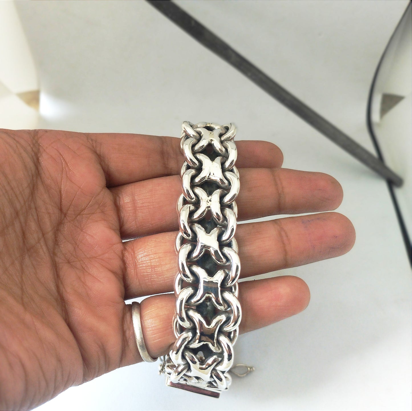 Mens Unique, Heavy, Silver Bracelet 20mm