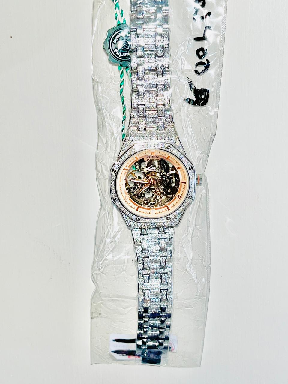 Men's 925 Sterling silver watch Casino Hip Hop Automatic