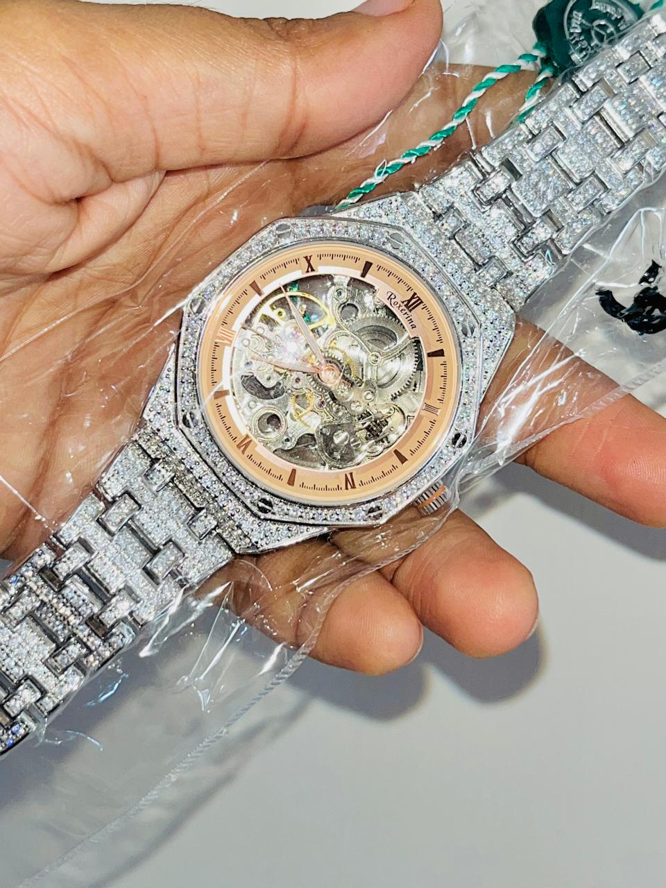 Men's 925 Sterling silver watch Casino Hip Hop Automatic
