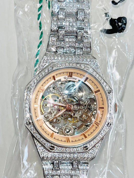 Men's 925 Sterling silver watch Casino Hip Hop Automatic