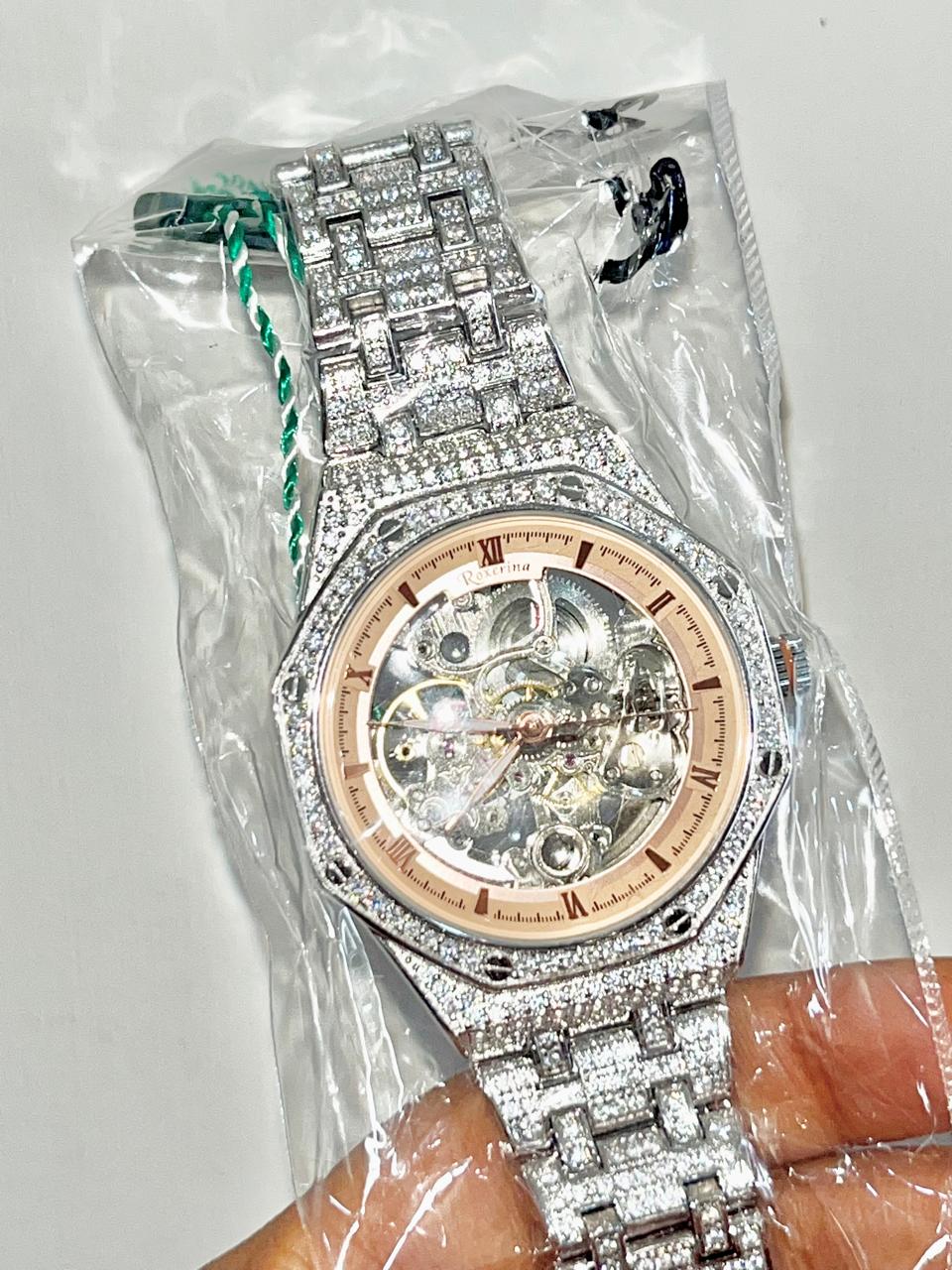 Men's 925 Sterling silver watch Casino Hip Hop Automatic