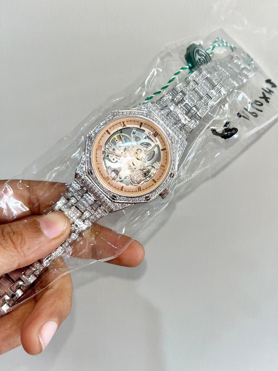 Men's 925 Sterling silver watch Casino Hip Hop Automatic