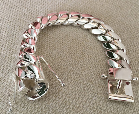 20mm 8inch pure solid 925 silver hand made Cuban link bracelet