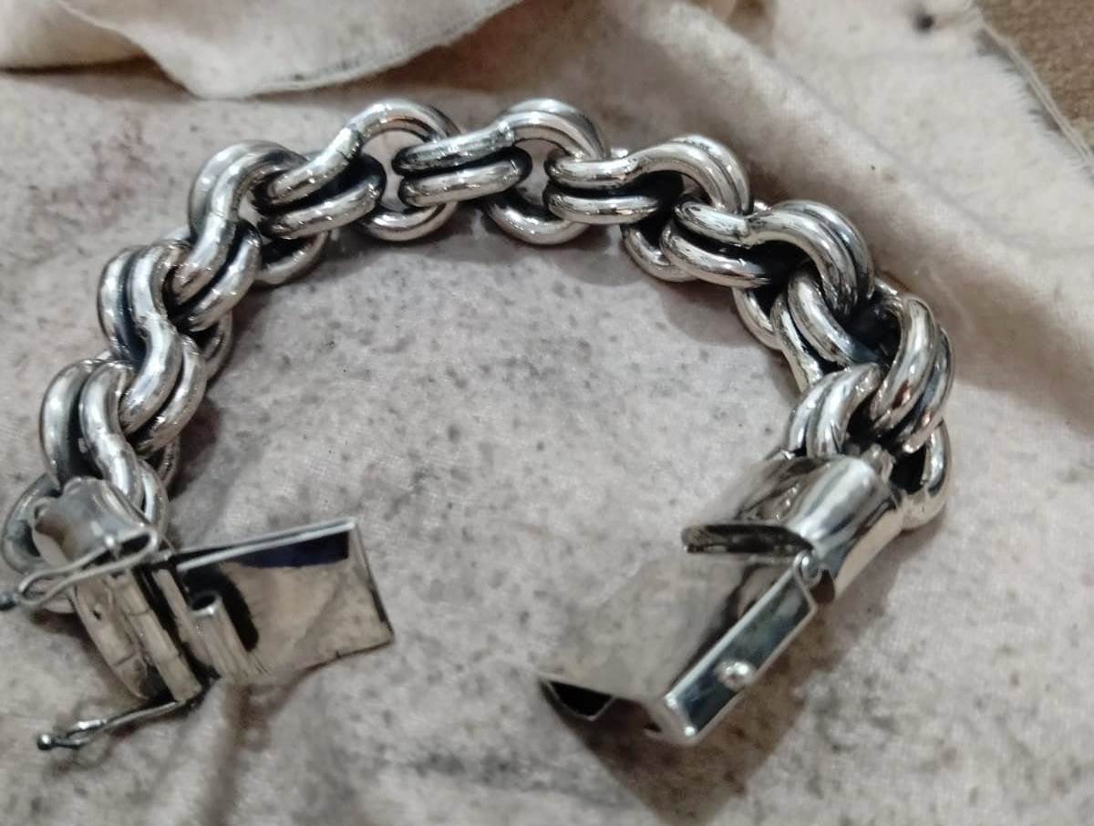 925 Men Sterling Silver Thick and heavy garibaldi chain link bracelet. - CUBAN