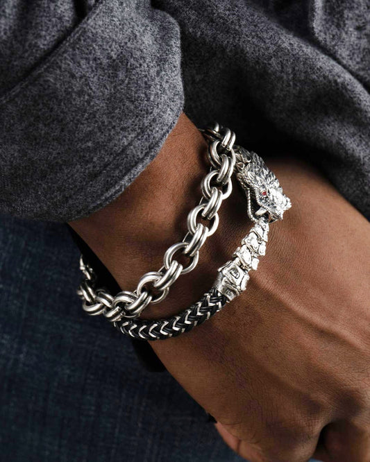 925 Men Sterling Silver Thick and heavy garibaldi chain link bracelet. - CUBAN