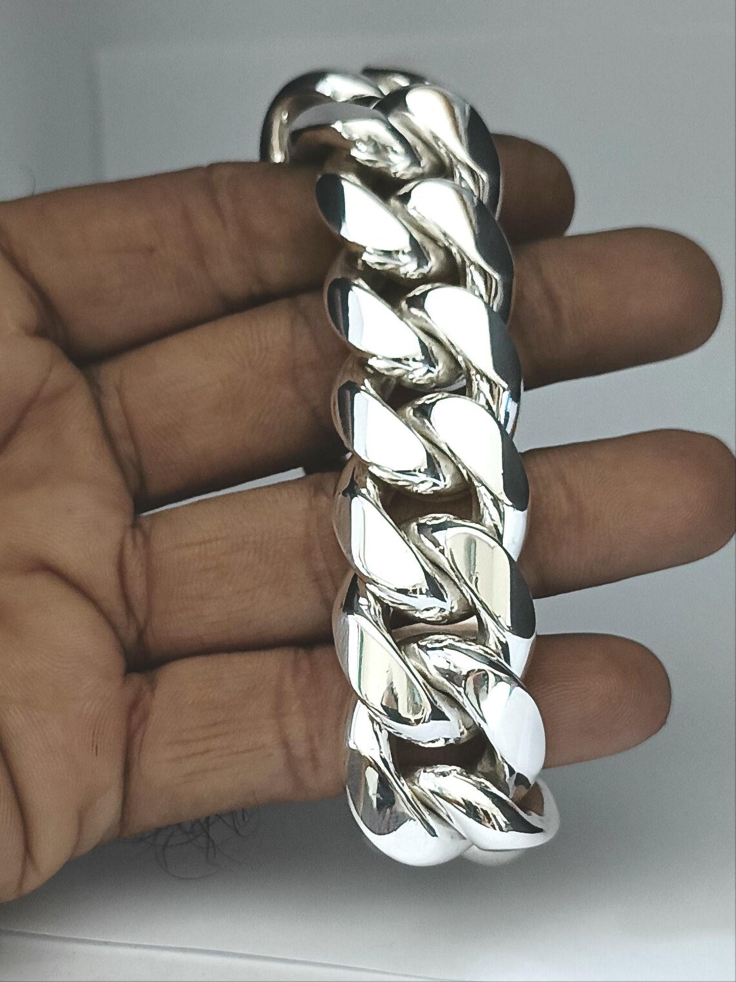 Heavy Curb Link 925 Silver Bracelet Men's 17mm