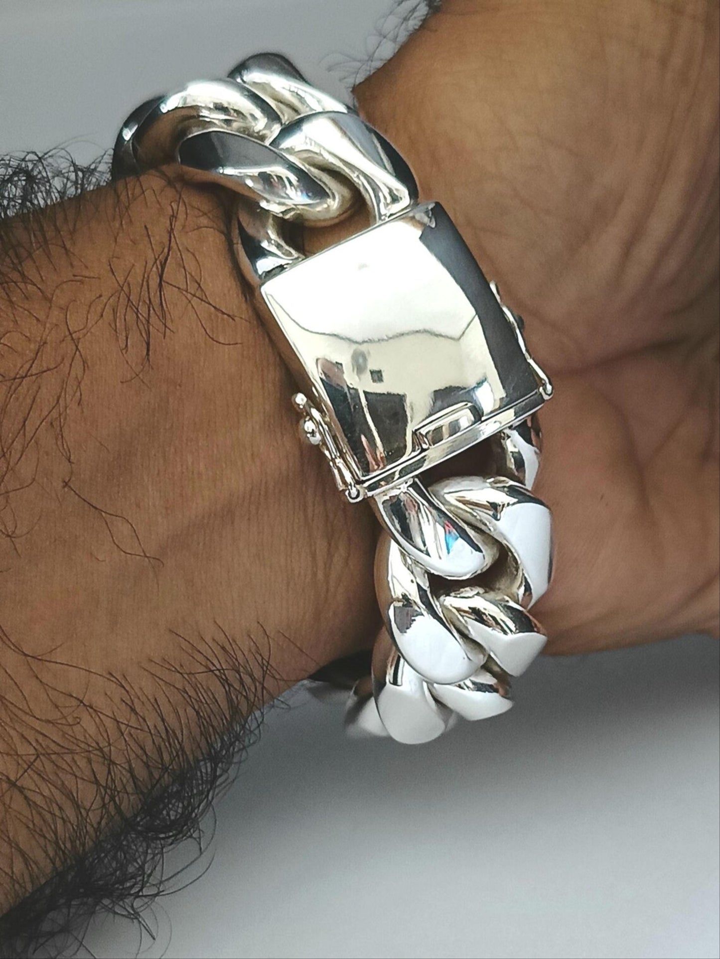 Heavy Curb Link 925 Silver Bracelet Men's 17mm