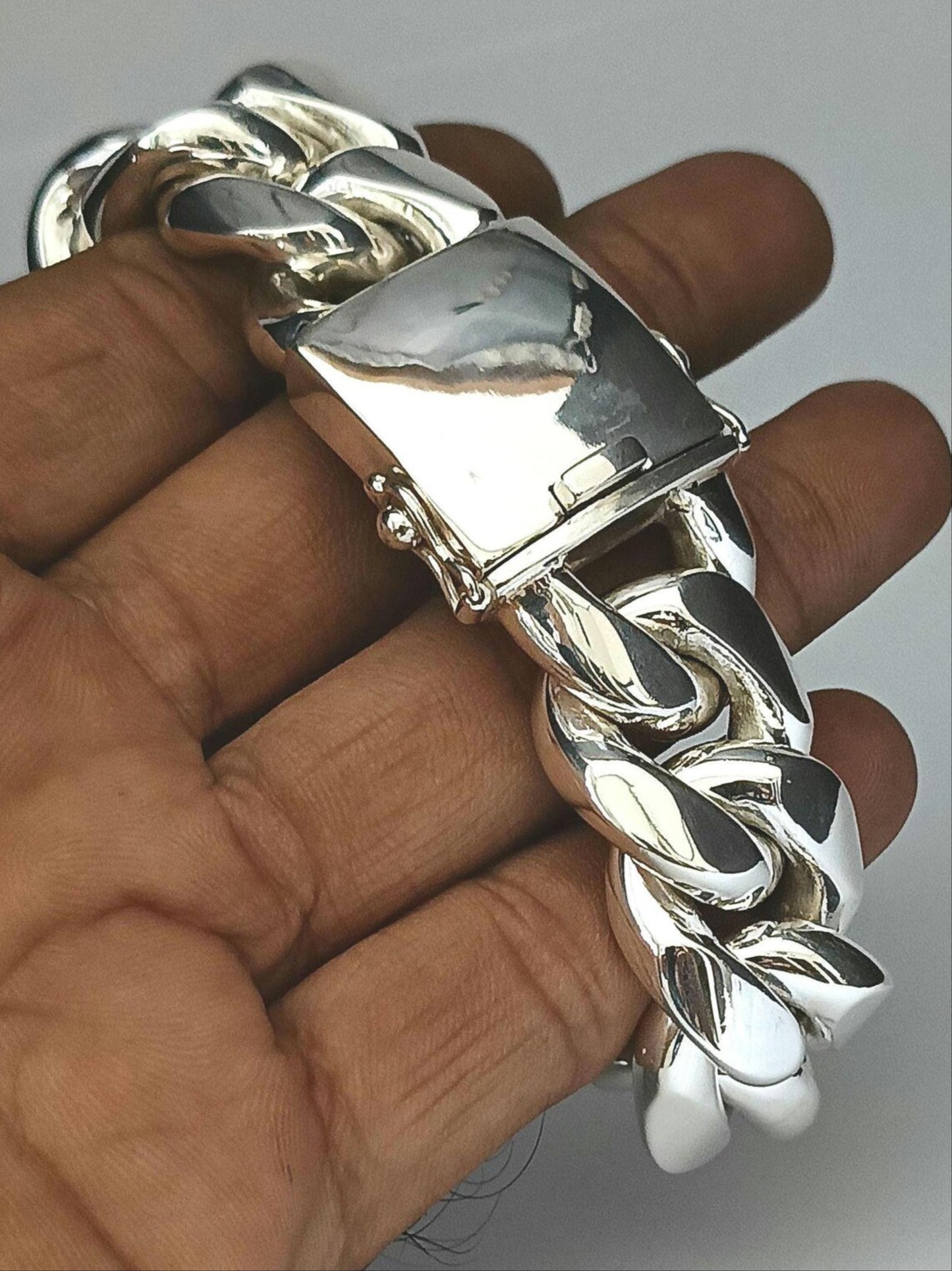 Heavy Curb Link 925 Silver Bracelet Men's 17mm