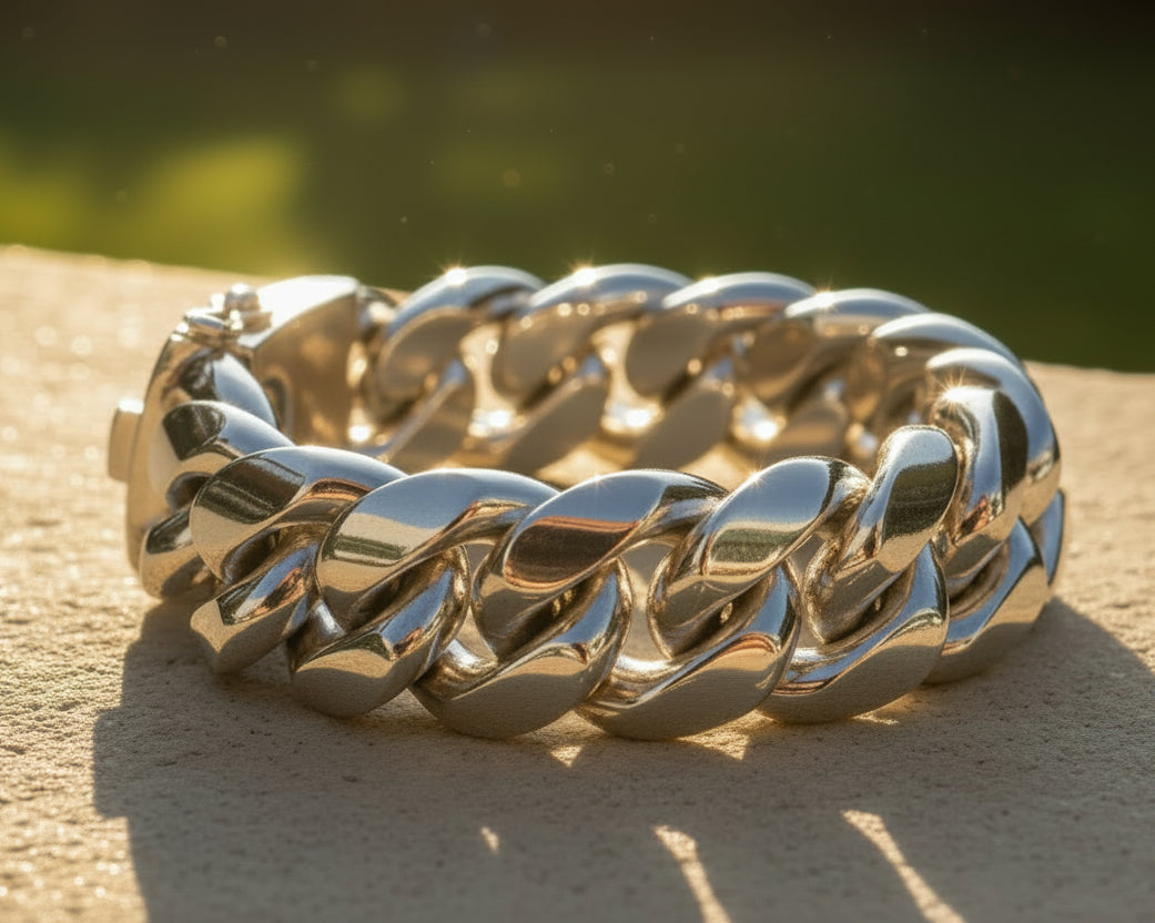 Heavy Curb Link 925 Silver Bracelet Men's 17mm