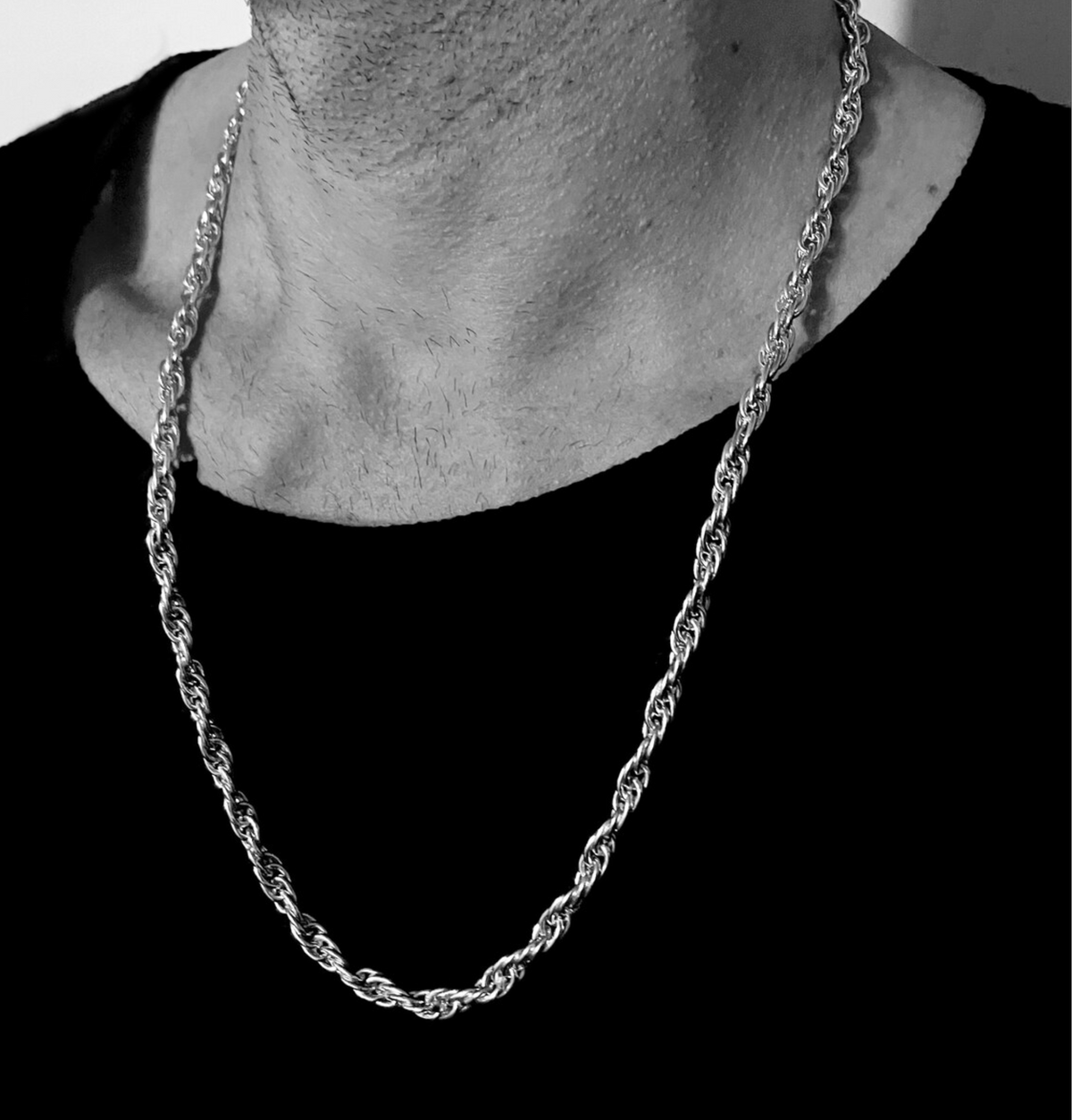 Real 925 Sterling Silver Solid Rope Chain Men's