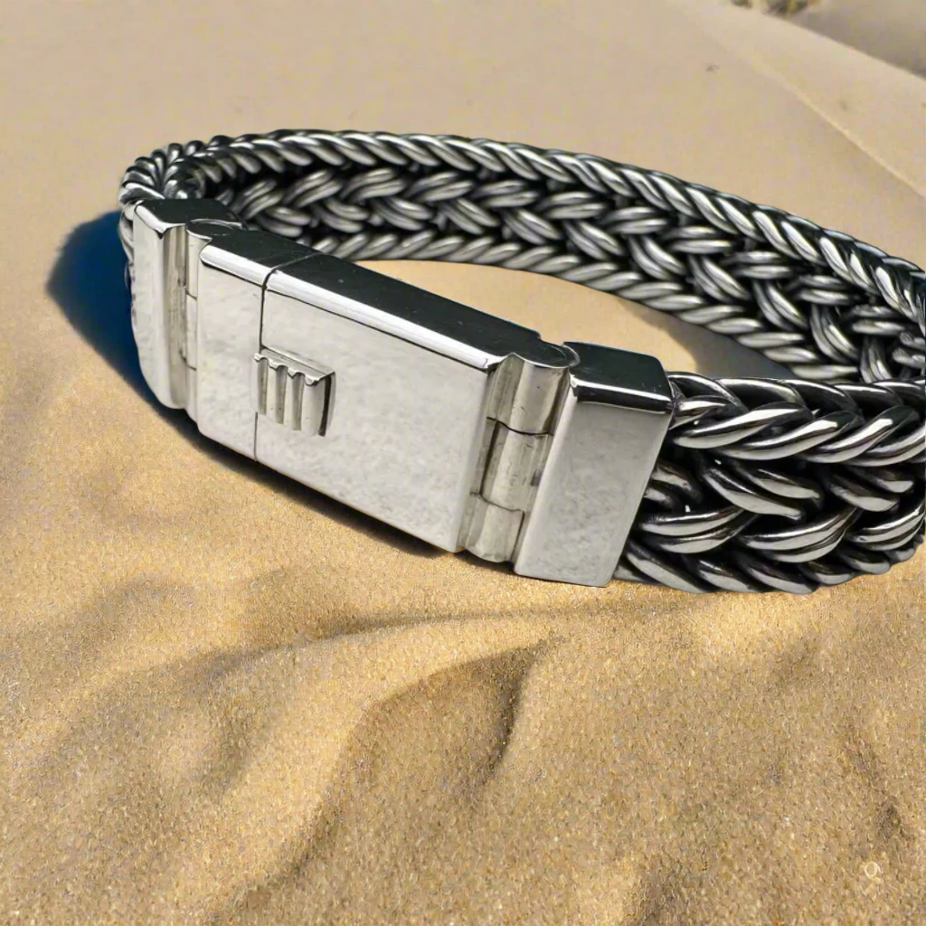 Mens 925 Sterling Silver Braid Bracelet