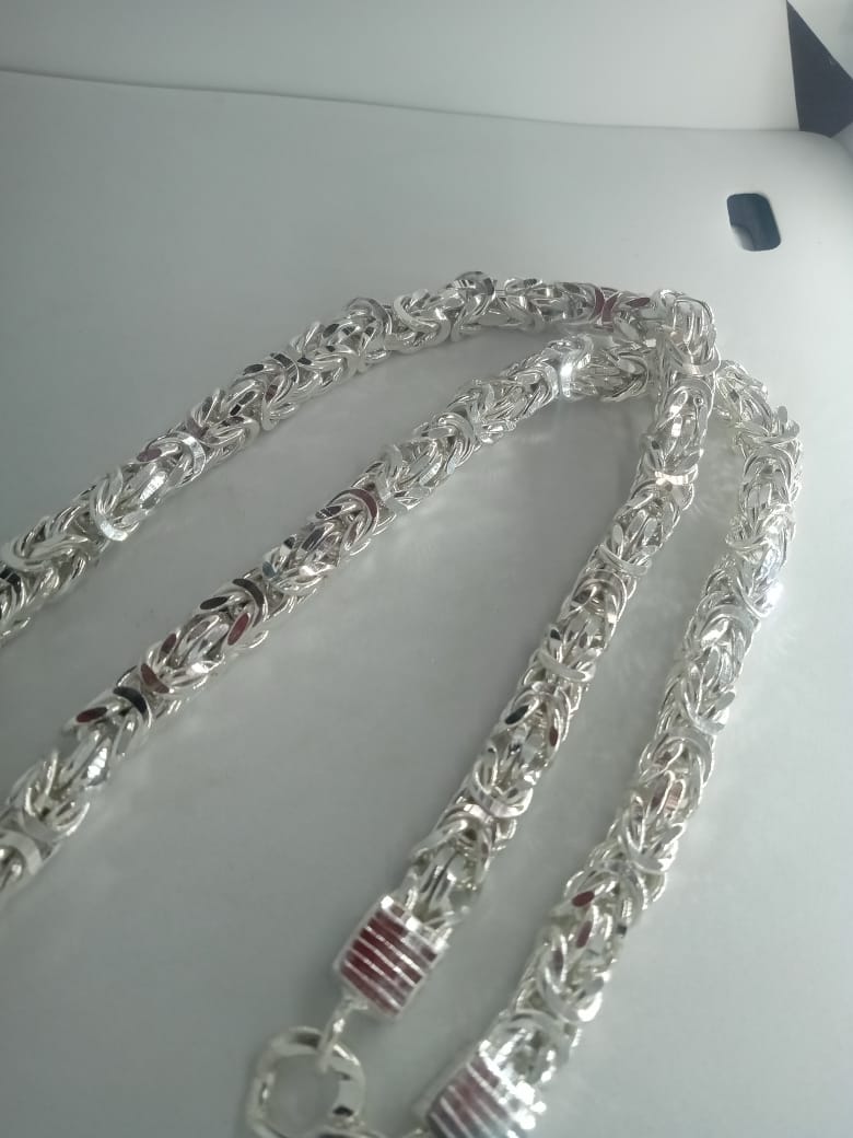 925 Sterling Silver Mens Square Viking Byzantine Chain Necklace 10 mm 24Inch - CUBAN