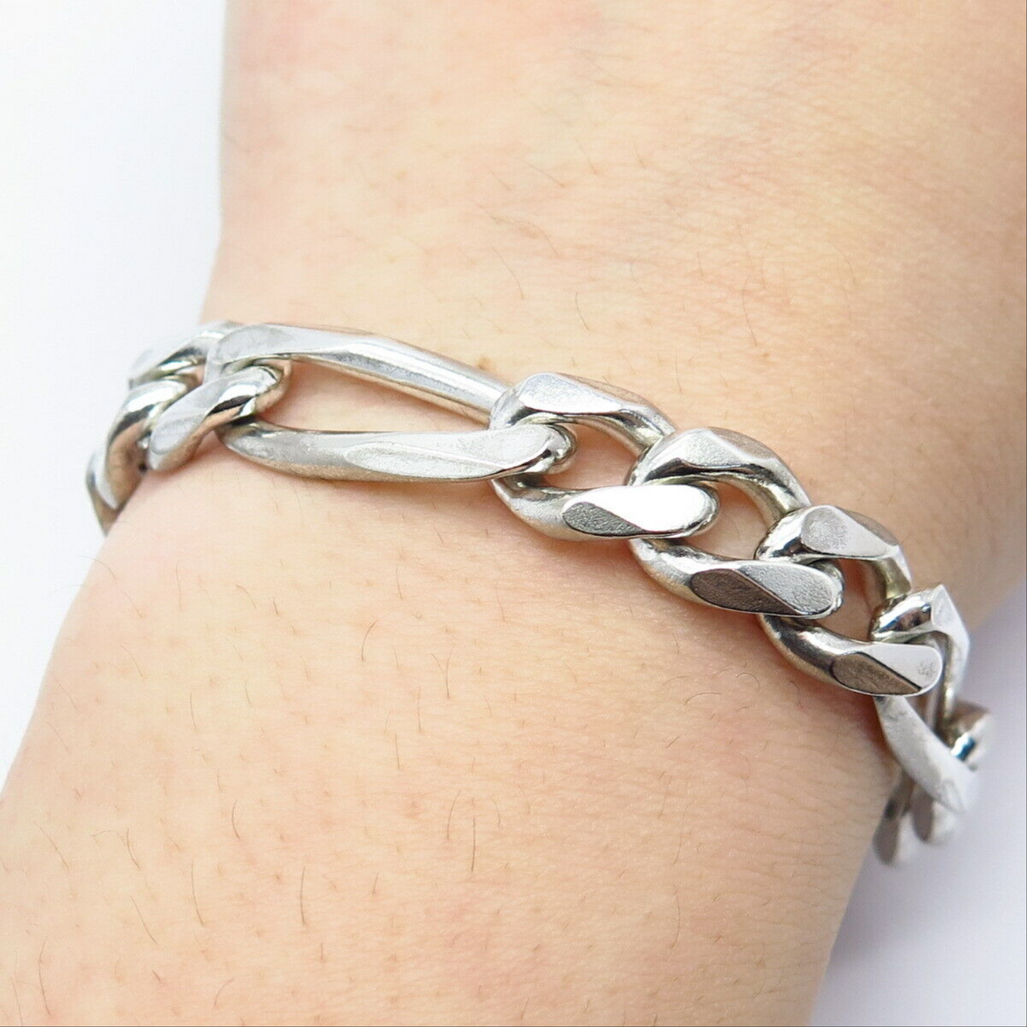 Massive Miami Solid Silver Figaro Link Chain Bracelet