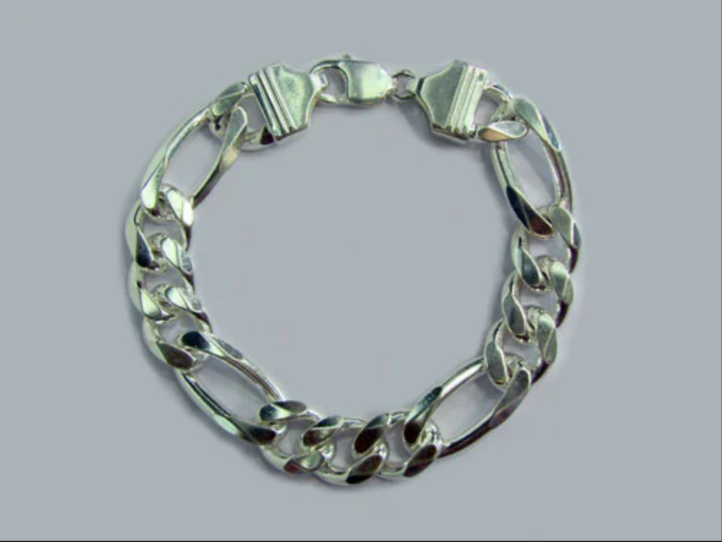 Massive Miami Solid Silver Figaro Link Chain Bracelet