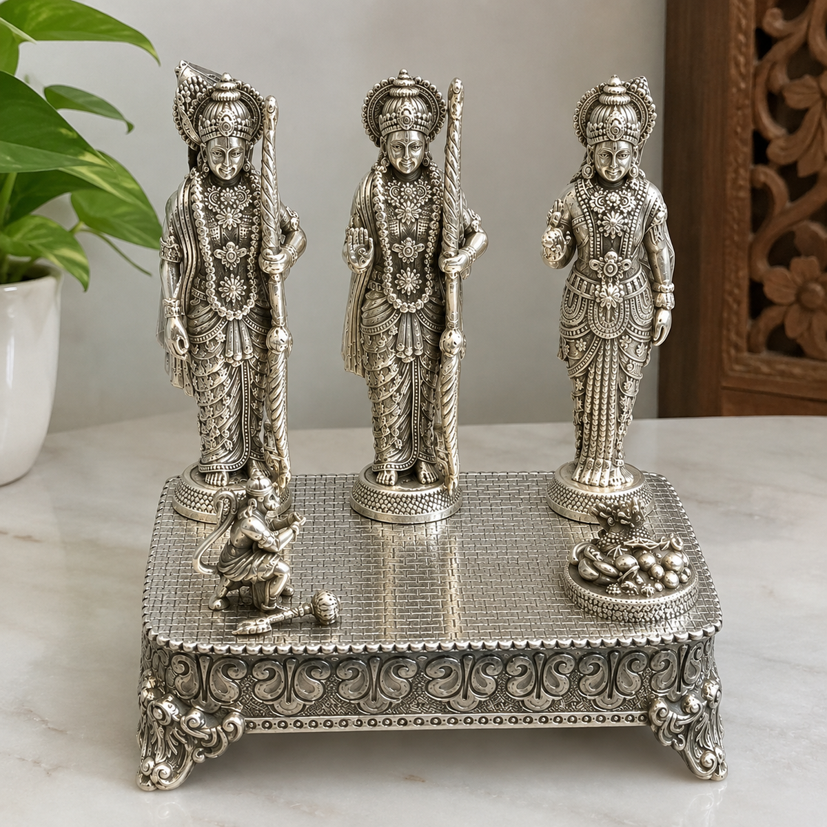 925 Sterling Silver Hindu Deity Statue Set, Indian Temple Altar Decor, Spiritual Home Decor, Meditation & Prayer Gift, Unique Religious Gift