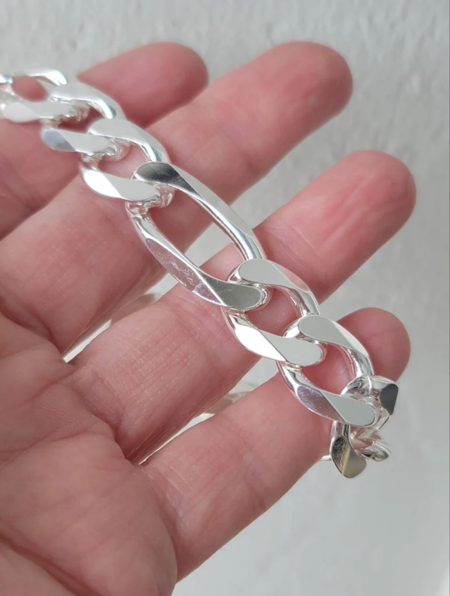 9" Solid Italian 925 Sterling Silver 13mm wide Figaro Link Chain Bracelet