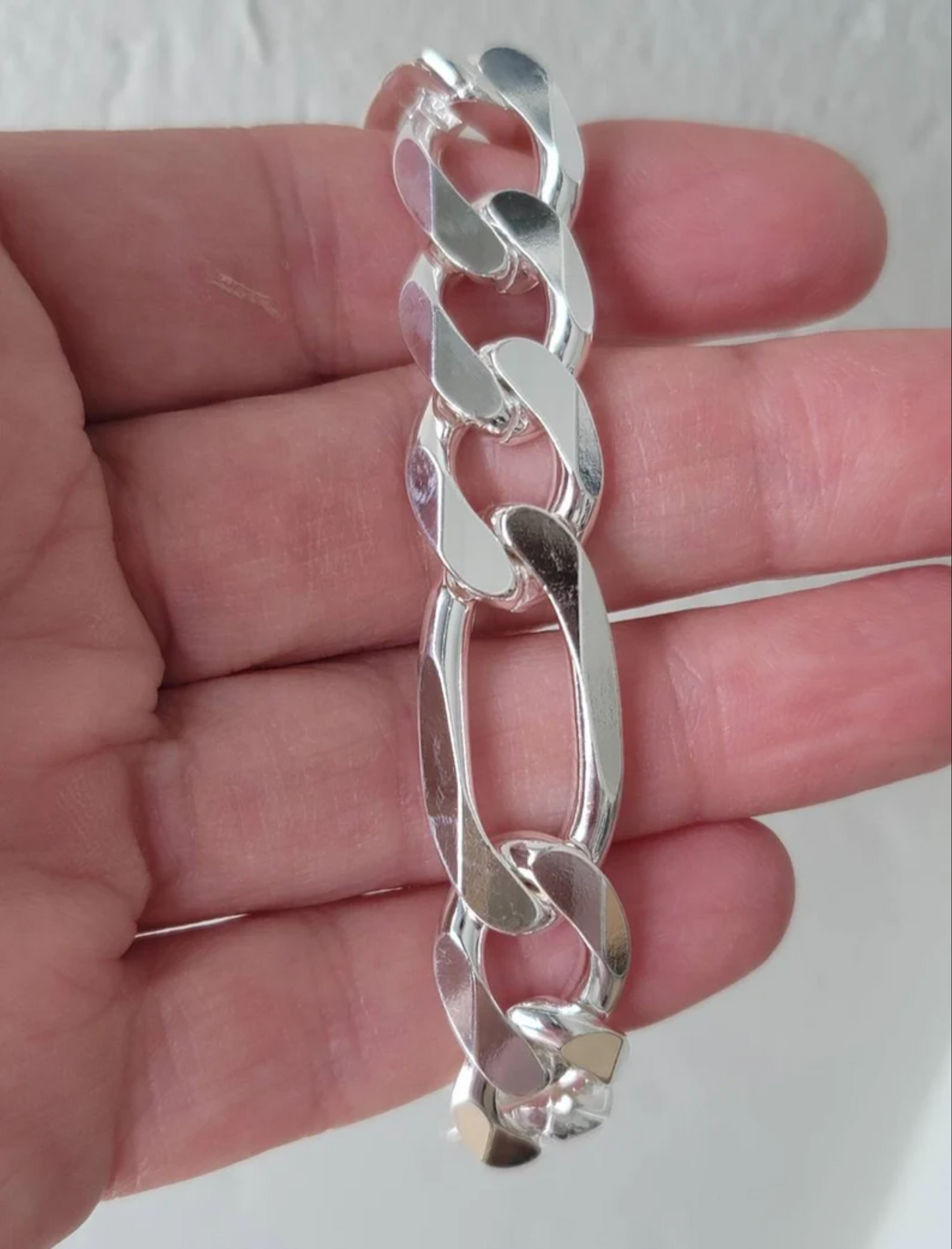 9" Solid Italian 925 Sterling Silver 13mm wide Figaro Link Chain Bracelet