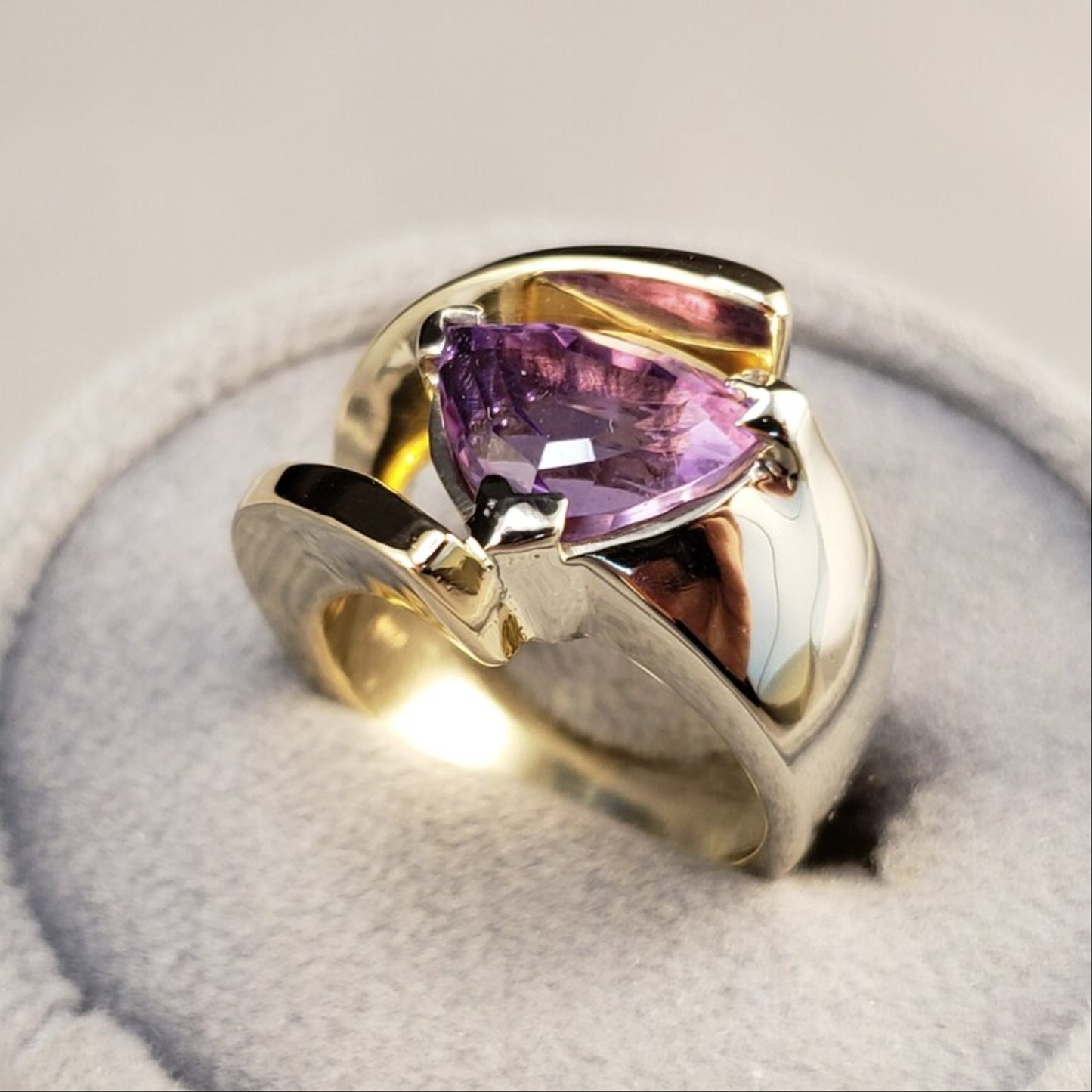 Amethyst Rings, Vintage 14k Amethyst Rings, Custom 14k Two Tone Amethyst Ring, Wide Amethyst Rings, Amethyst Statement Rings, Size 7