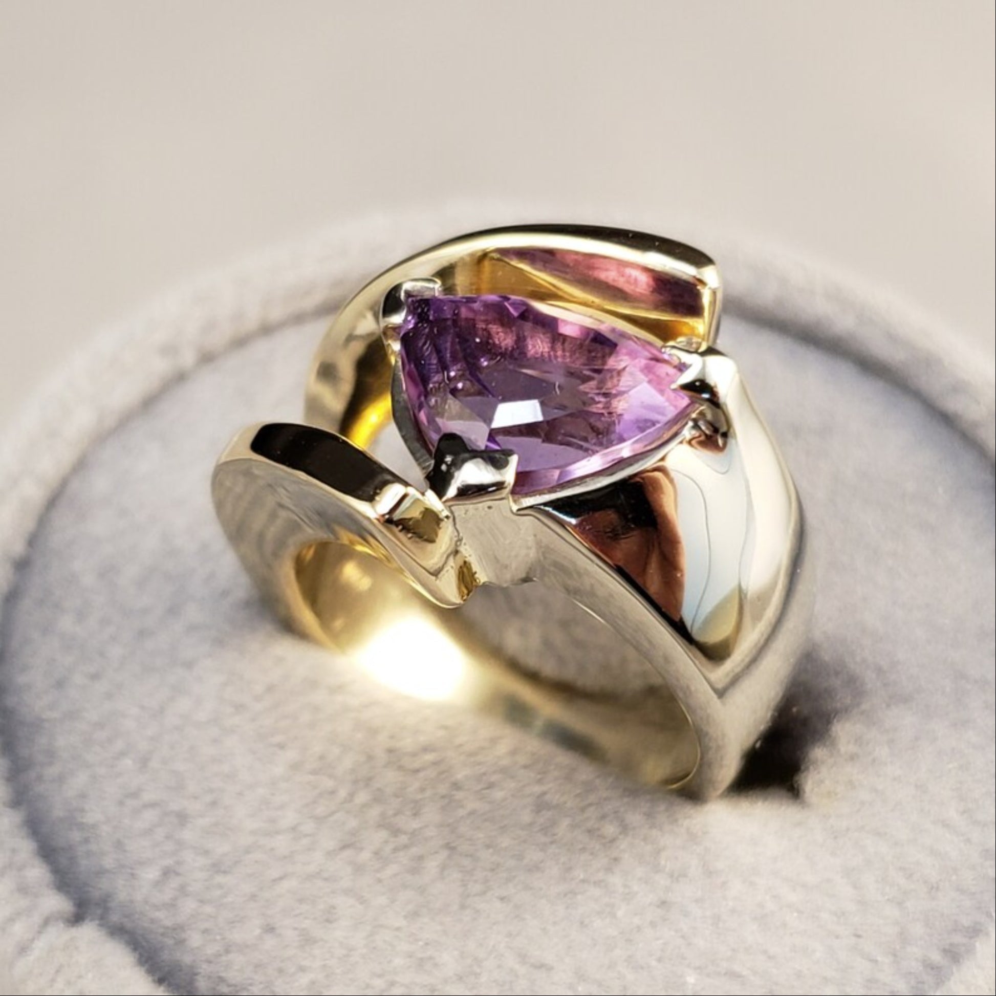 Amethyst Rings, Vintage 14k Amethyst Rings, Custom 14k Two Tone Amethyst Ring, Wide Amethyst Rings, Amethyst Statement Rings, Size 7