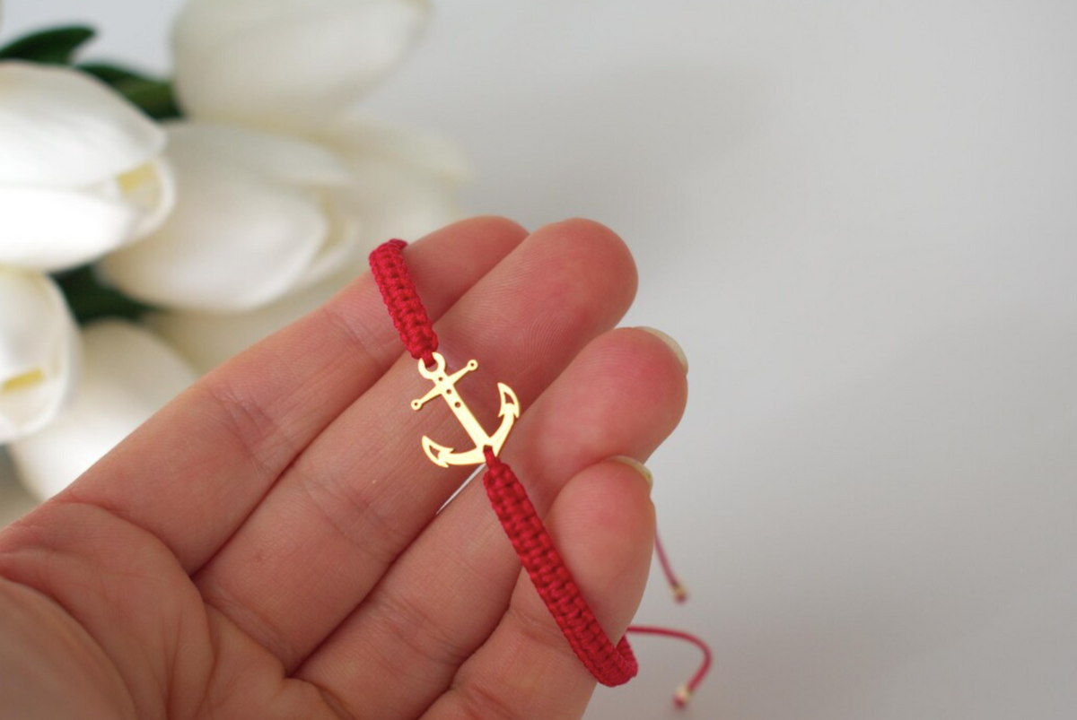 14k Gold Anchor Bracelet- Protection and Good Luck - Nautical Minimal Bracelet