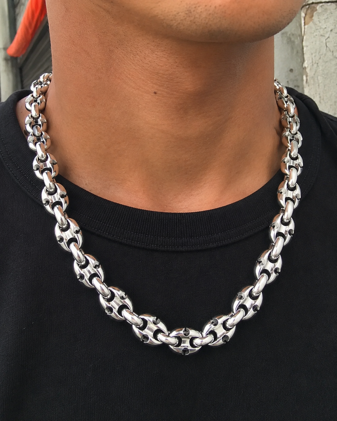 Bold 13mm Silver Anchor Mariner Necklace, Men's Chunky Link Chain