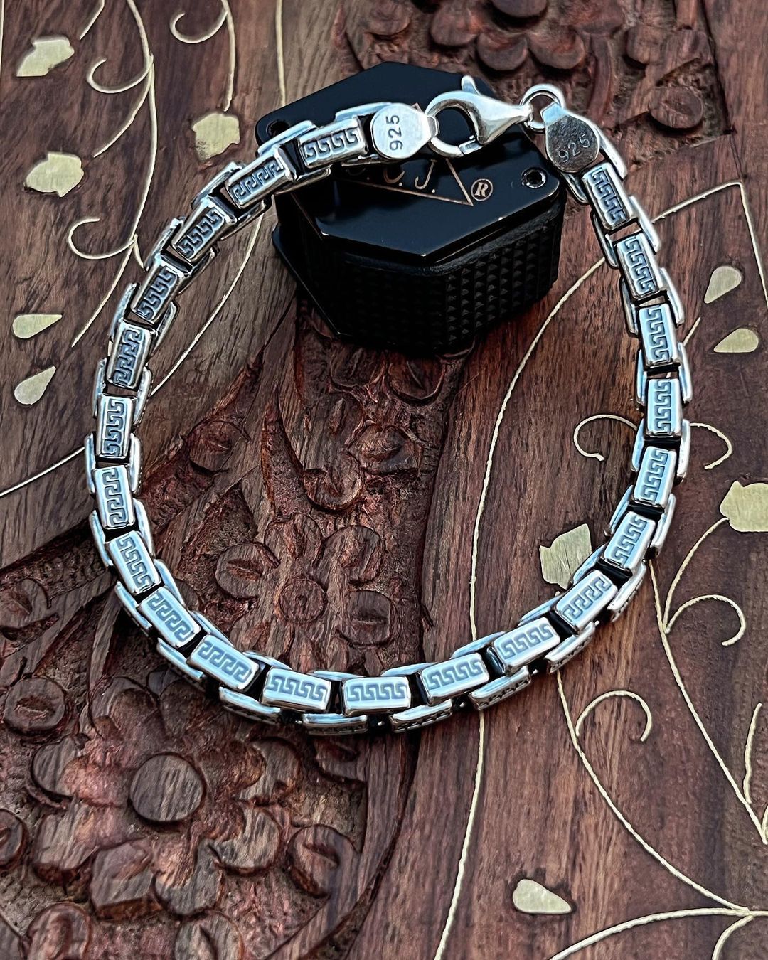 Antique Silver Wrap Link Bracelet-Silver Personalized Bold Bracelet