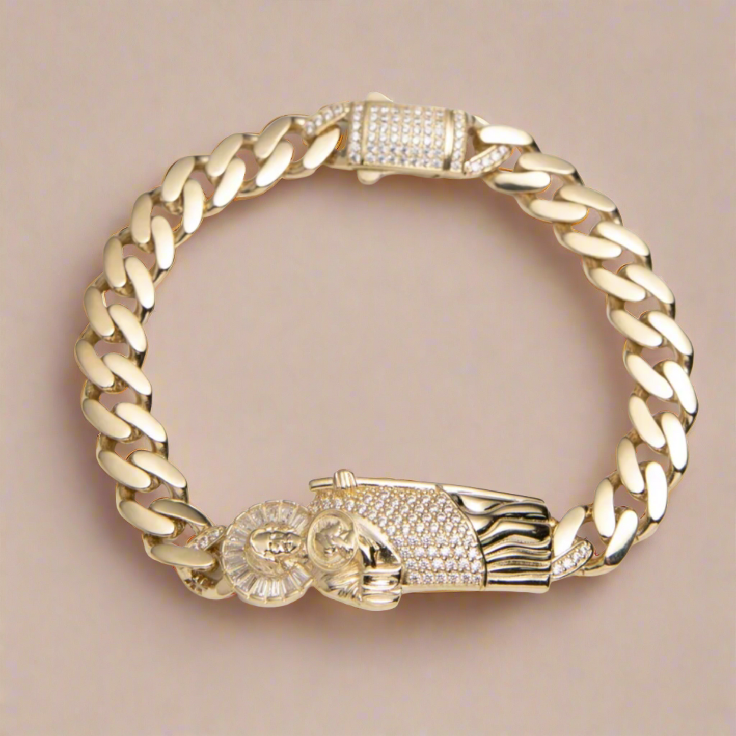 Real 14K Yellow Gold Baguette Saint Jude Bracelet Box Lock