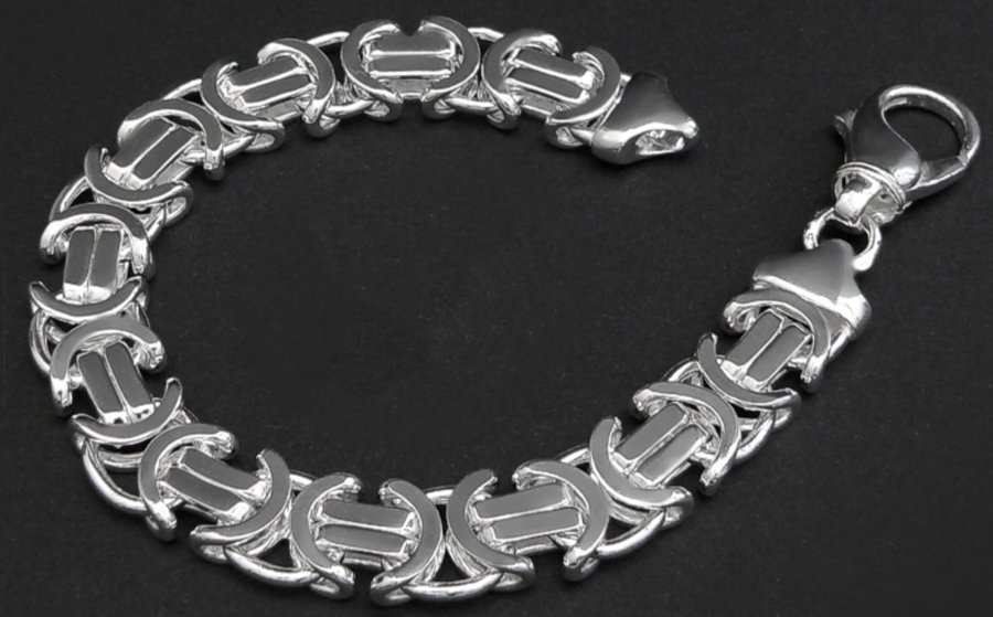 NEW Mens Byzantine Euro King Flat Bracelet 925 Silver Sterling 60GR 8.5 Inch