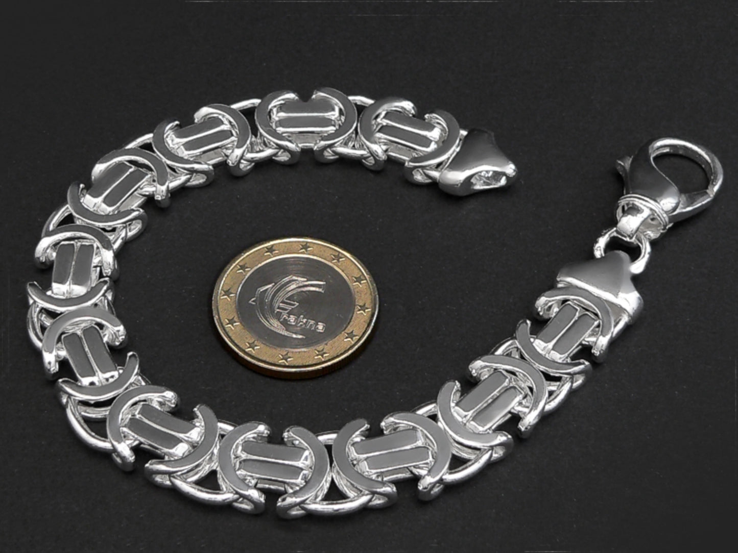 NEW Mens Byzantine Euro King Flat Bracelet 925 Silver Sterling 60GR 8.5 Inch