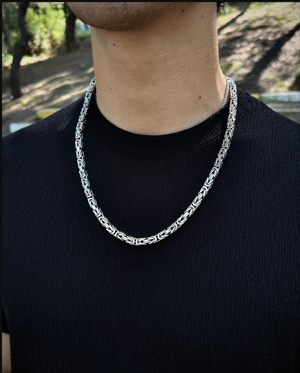 Real Silver Byzantine Chain for Men - 925 Solid Silver King Link Necklace