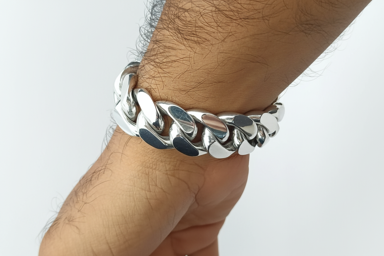Sterling Silver Curb Chain Bracelet, Box Clasp, Solid 925 Silver Jewelry