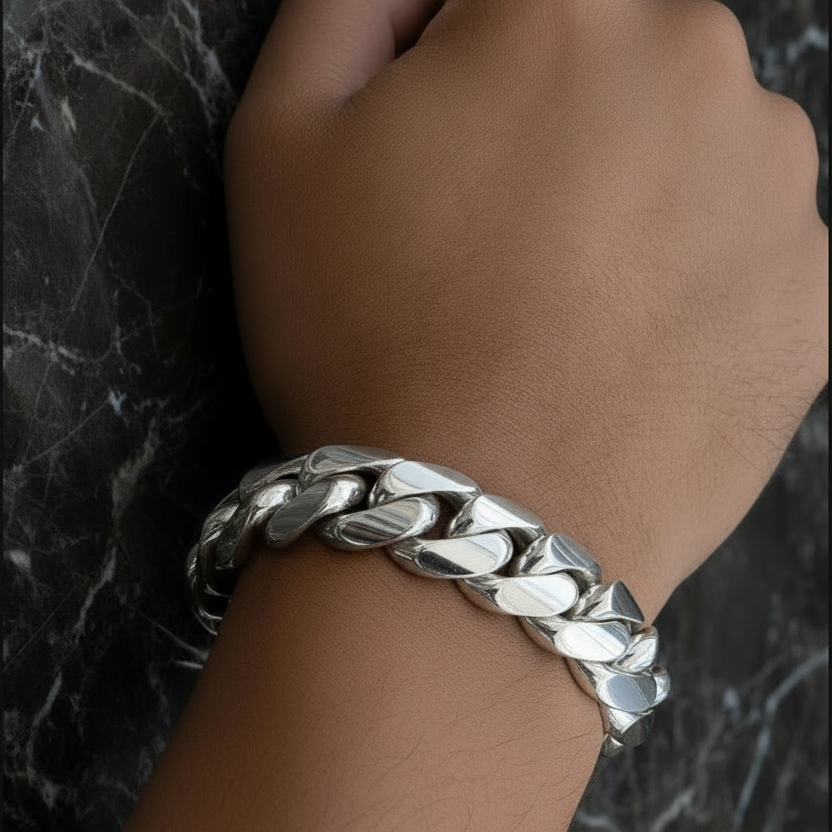 Heavy Silver Curb Link Bracelet Men's 15mm