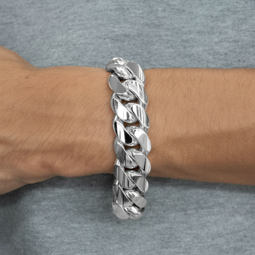 Heavy Silver Curb Link Bracelet Men's 15mm