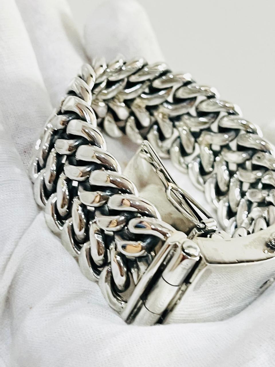 Chunky silver bracelet, men's bracelet, Double stream bracelet, sterling silver jewelry