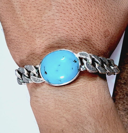 Turquoise stone link bracelet 15mm