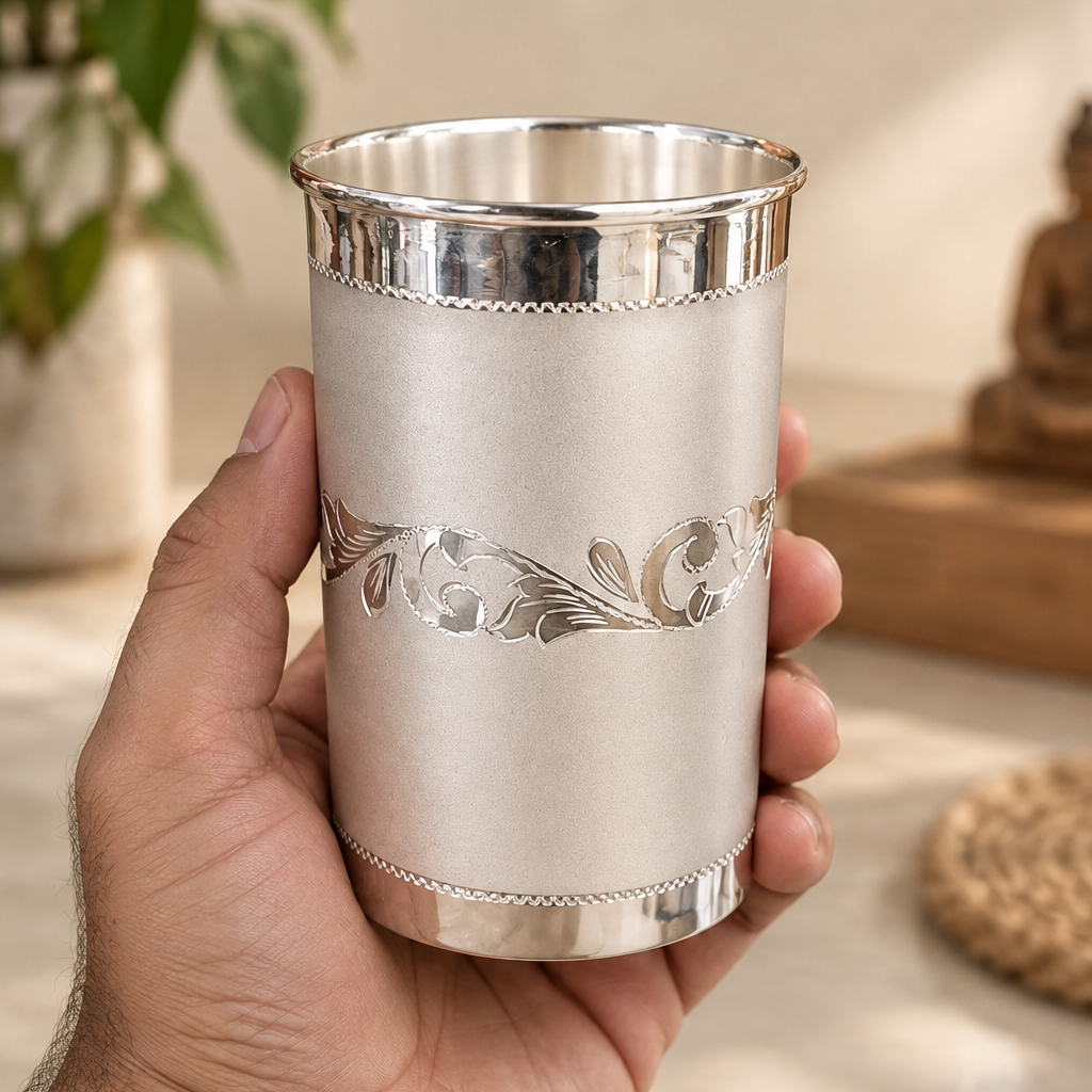 999 Fine Silver Drinking Glass, Engraved Silver Water Cup, Elegant Traditional Tumbler, Luxury Gift for Him or Her