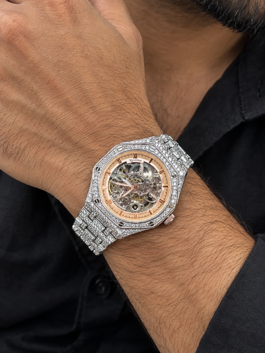 Real 925 Sterling Silver Diamond Watch Men's