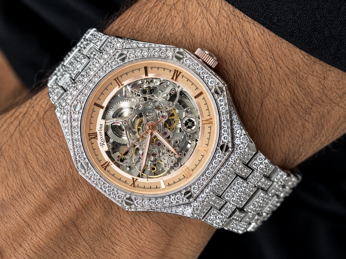 Real 925 Sterling Silver Diamond Watch Men's