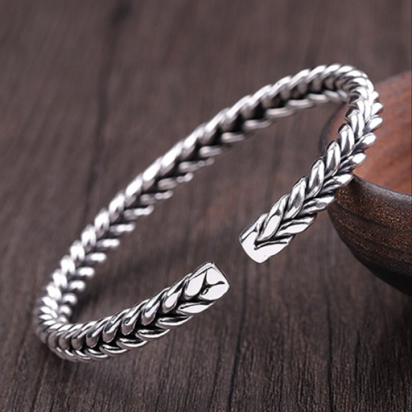 Silver Cuff Bracelet, 925 Sterling Silver Bangle Bracelets for Women Woven Wheat Jewelry Mens Cuff Bracelet