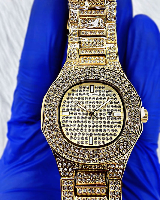 Fully Iced Out 18k Gold  925 Silver Watch Hip Hop
